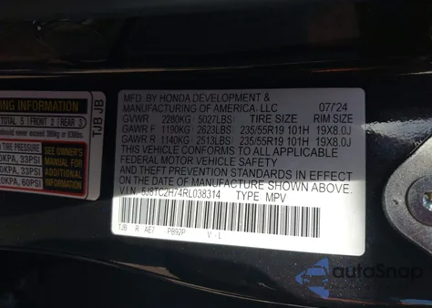 2024 Acura Rdx Advance Package from USA, damaged, VIN 5J8TC2H74RL038314